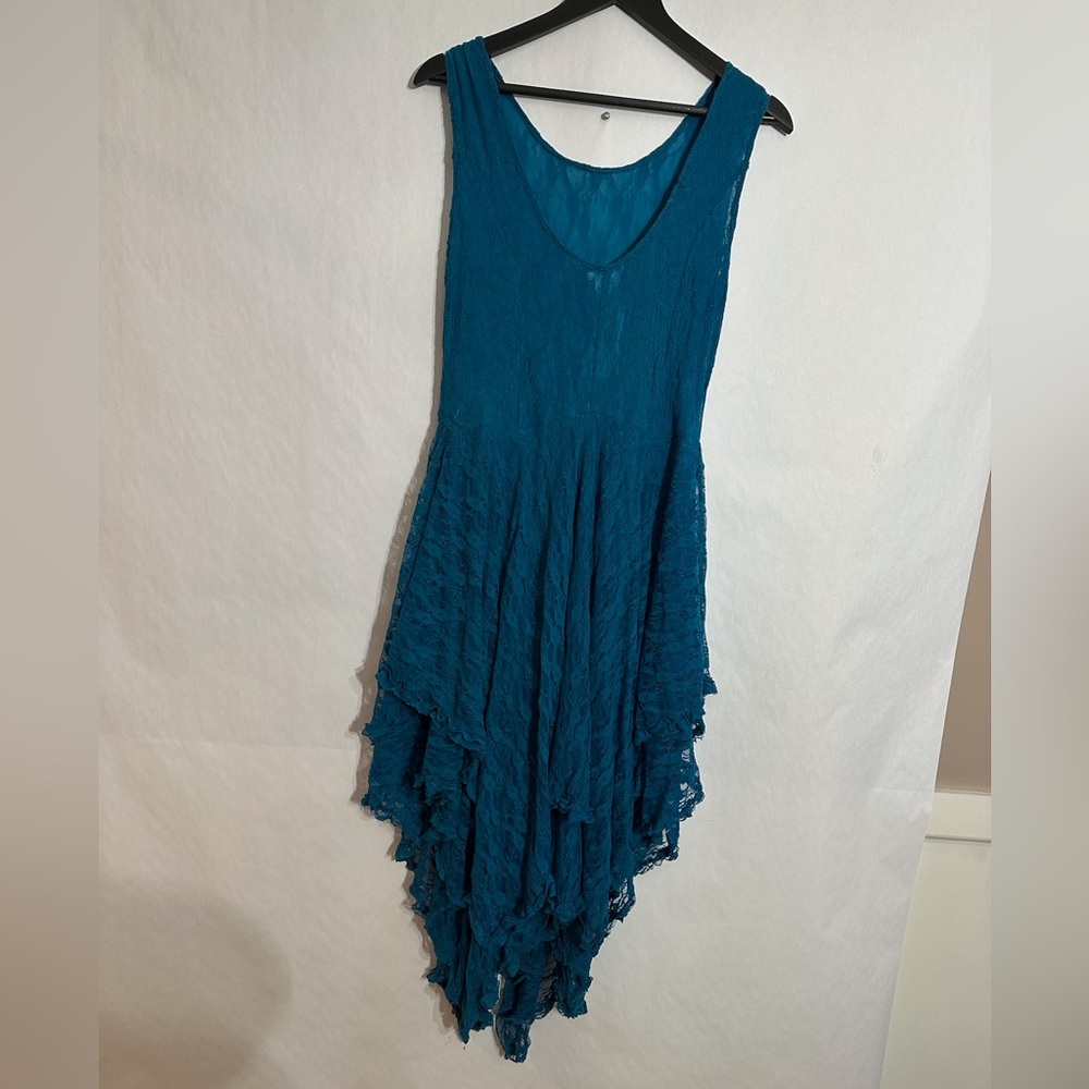 Adore Turquoise Lace Handkerchief Layered Hem Dress Y2K Fairycore Size Large - Picture 3 of 8